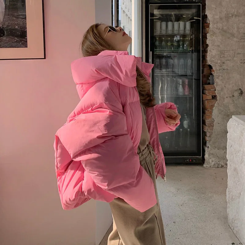 Oversized Women Winter Jacket Short Hooded Parkas Casual Solid Color Thicken Warm Cotton-padded Outerwear Puffer Coats Female - Image 3