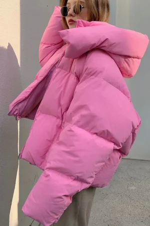 Oversized Women Winter Jacket Short Hooded Parkas Casual Solid Color Thicken Warm Cotton-padded Outerwear Puffer Coats Female