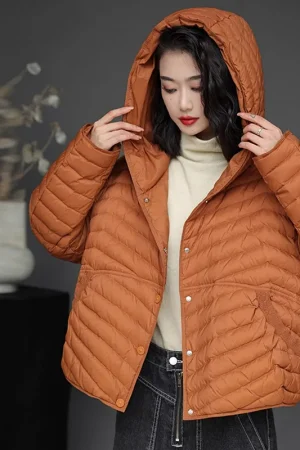 Winter New Down Coats Puffer Jacket Women Simple Casual Loose Hooded Outerwears Lightweight Warm Snow Short Female Down Jackets
