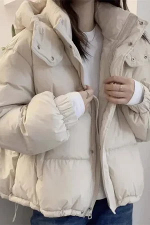 Women Korean Cotton Parkas Hooded Winter Oversize Coat Thick Warm Loose Puffer Jacket Female Solid Fashion Zipper Outwear
