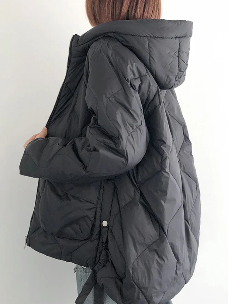 Winter Women White Duck Down Coat Casual Loose Solid Light Down Outwear Female Hooded Zipper Puffer Parka Jacket - Image 6
