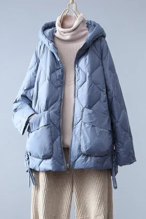 Winter Women White Duck Down Coat Casual Loose Solid Light Down Outwear Female Hooded Zipper Puffer Parka Jacket