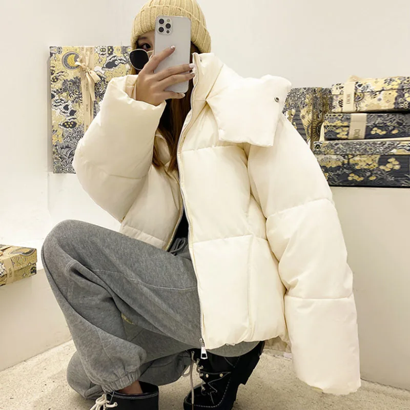 Oversized Women Winter Jacket Short Hooded Parkas Casual Solid Color Thicken Warm Cotton-padded Outerwear Puffer Coats Female - Image 6