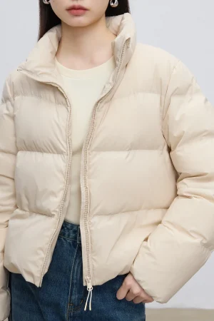 ZIQIAO 73.2G Filling Amount Women Down Jackets Stand Collar Black Short Waterproof Down Coat Beige Winter Coat 24ZQ94029