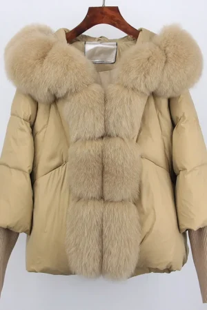 Duck Down Coat Winter Loose Oversize Puffer Jacket Women Thick Warm Streetwear Real Fox Fur Collar Hooded Natural Outerwear